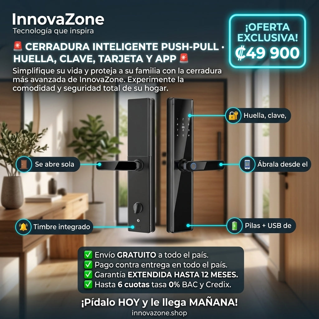 Cerradura Inteligente Push-Pull · Huella, Clave, Tarjeta, App y Llave - oferta
