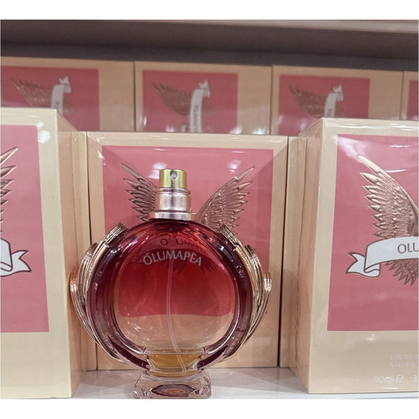 Perfume Olumapea Eau de Parfum 90ml Frasco Redondo con Aro Dorado Rosado