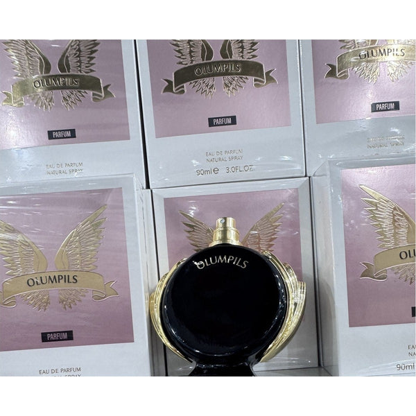 Perfume Olumpils Parfum Eau de Parfum 90ml Presentación Caja Blanca con Alas Doradas