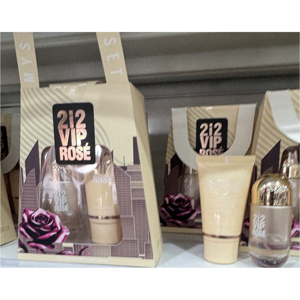Perfume Set para Dama con Crema Corporal Caja Beige con Rosas Moradas