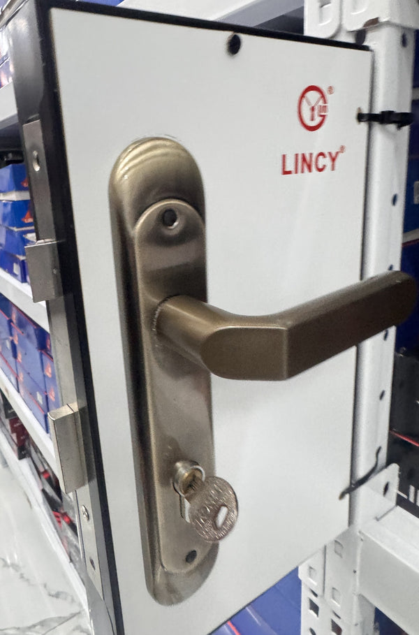 🔐 Cerradura de Embutir LINCY con Placa Bronce, Manija y Llave - foto real 1