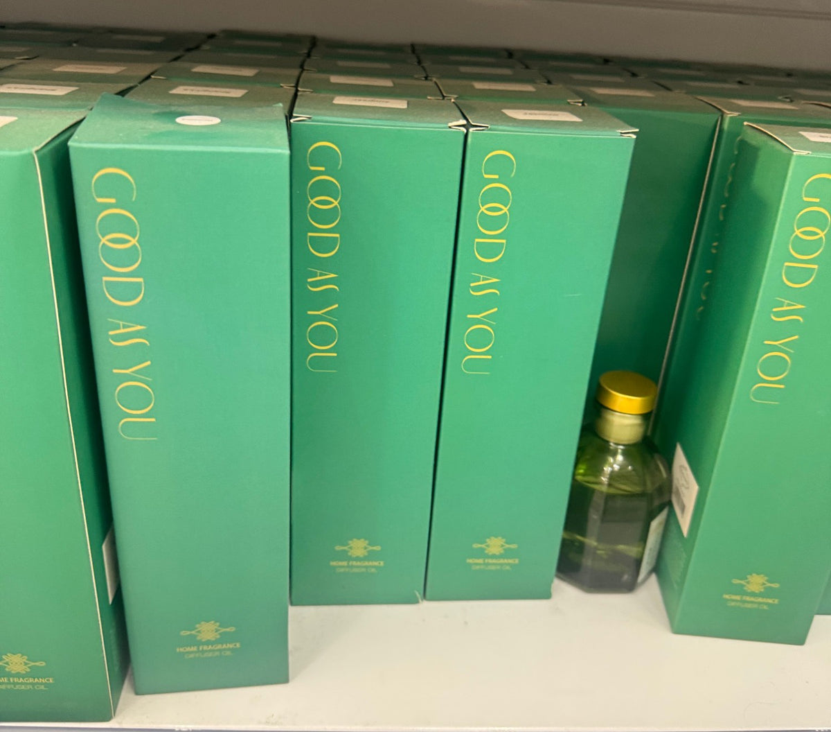 🌿 Difusor Aromático de Varitas Good As You LB-32 · Frasco Verde Tapa Dorada - foto real 1