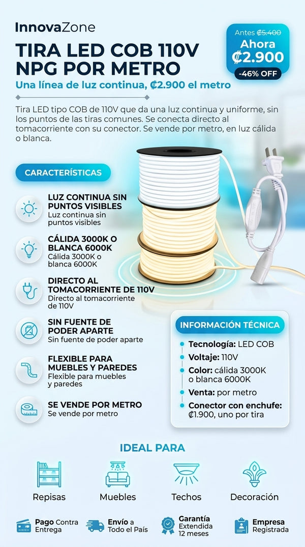 Cable conector con enchufe para tira LED COB 110V - oferta