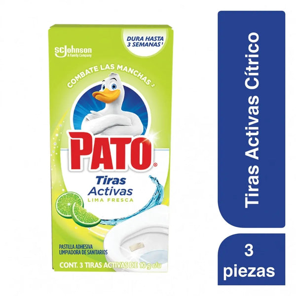 Limpiador Baño Pato Tiras Activas Lima Fresca, Pastillas Adhesivas Para Sanitario, 3 Unidades