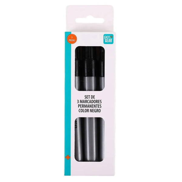 Marcadores Pen Gear Permanentes Color Negro - 3 Pzas