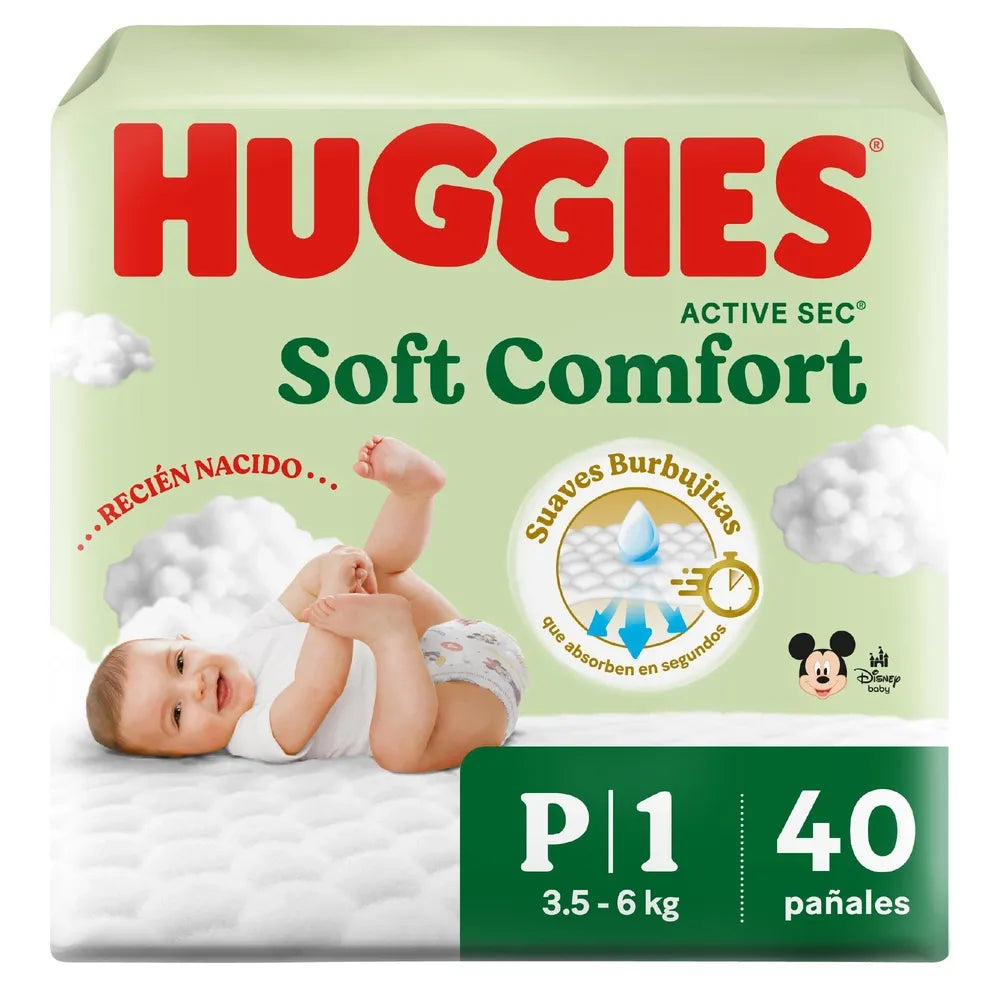 Pañales Huggies Soft Comfort Etapa 1/P - 40 Unidades