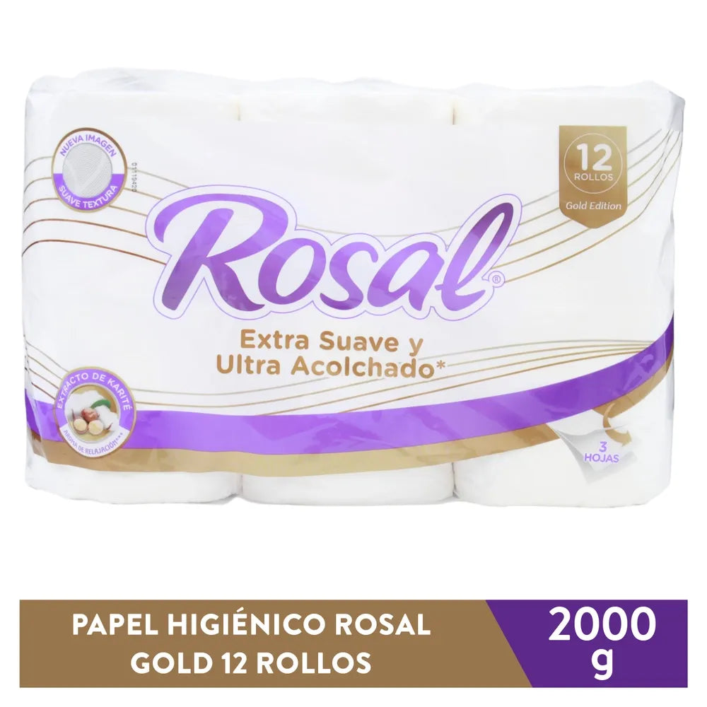 Papel Higiénico Rosal Gold Edition 3 Hojas - 12 Uds