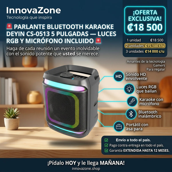 Parlante Bluetooth Karaoke DEYIN CS-0513 5 pulgadas Luces RGB - oferta