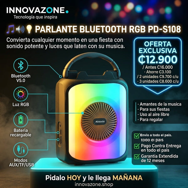 Parlante Bluetooth Portátil PD-S108 RGB - oferta