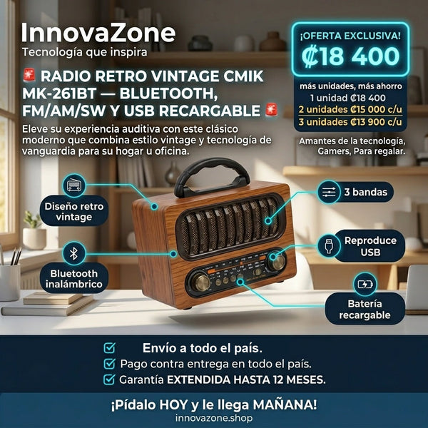 Radio Retro Vintage CMiK MK-261BT Bluetooth FM/AM/SW USB Recargable - oferta