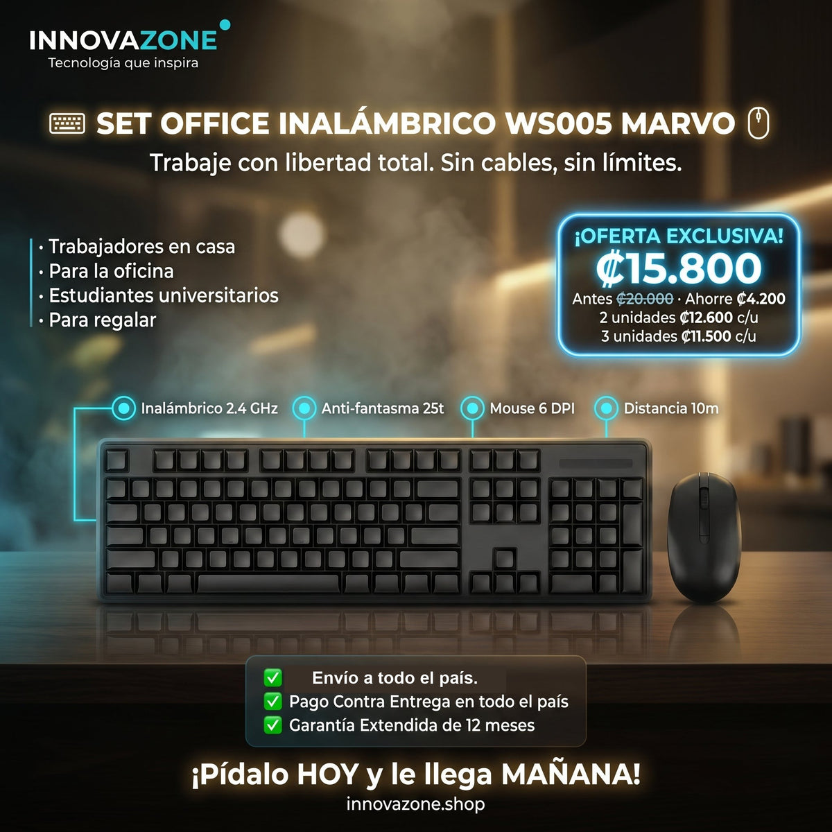 Set Office Inalámbrico WS005 Marvo Negro - oferta