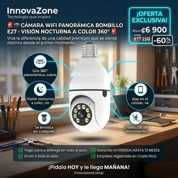 Cámara WiFi bombillo E27 360° oferta ₡6.900 -60%