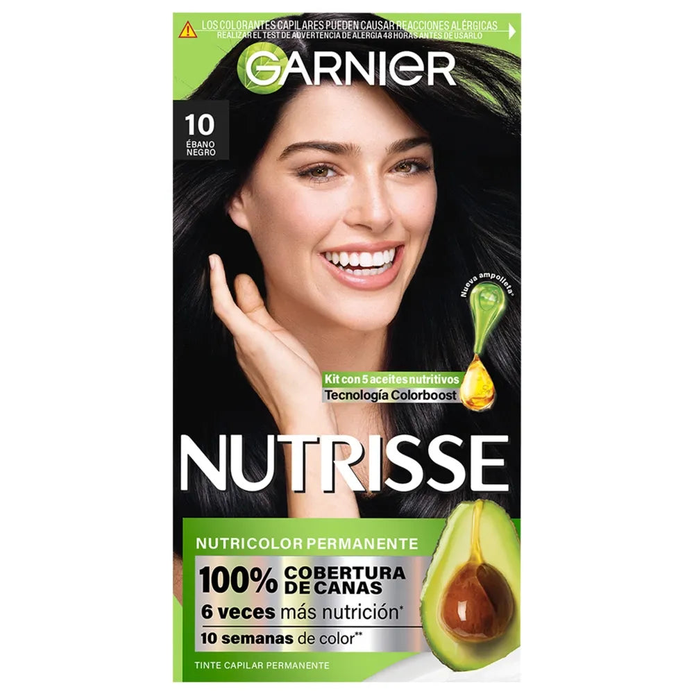 Tinte Para Cabello Garnier Nutrisse Tono 10 Ébano Negro - 157 Ml