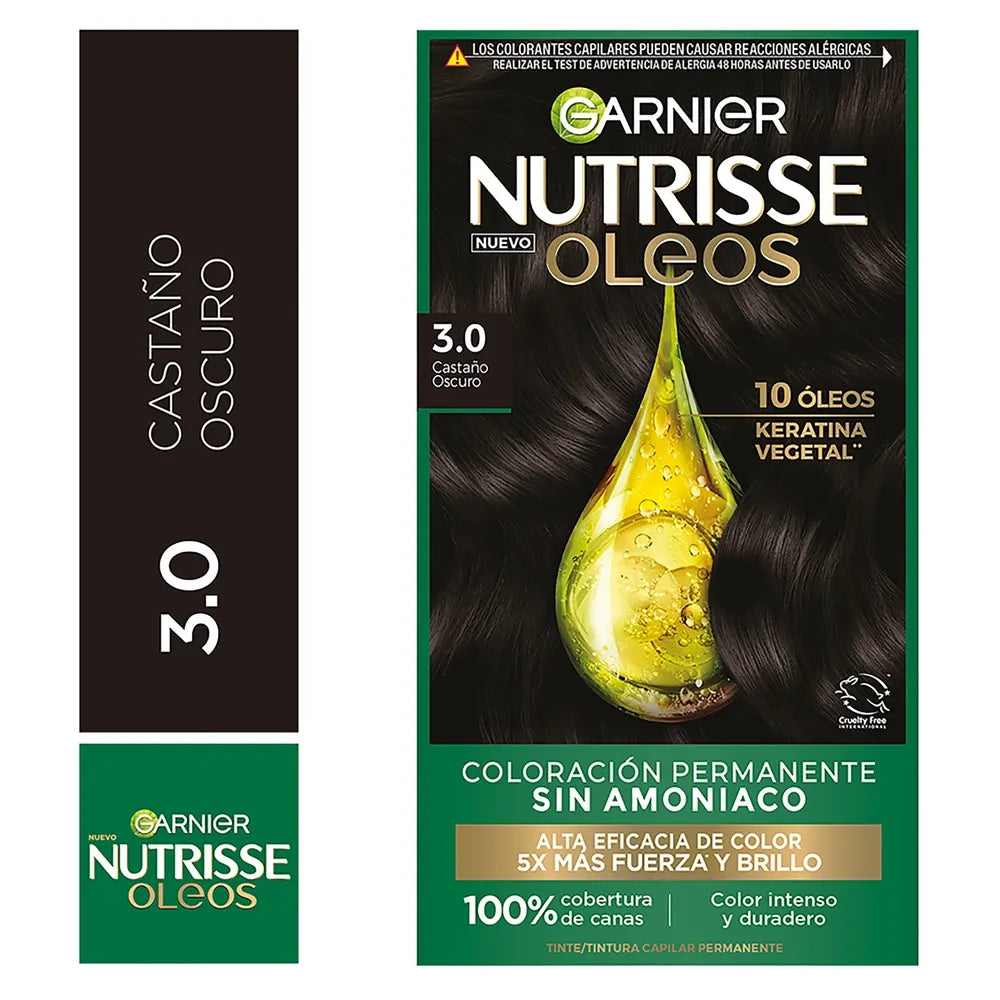 Tinte Para El Cabello Garnier Nutrisse Óleos Tono 3.0 Castaño Oscuro Sin Amoníaco