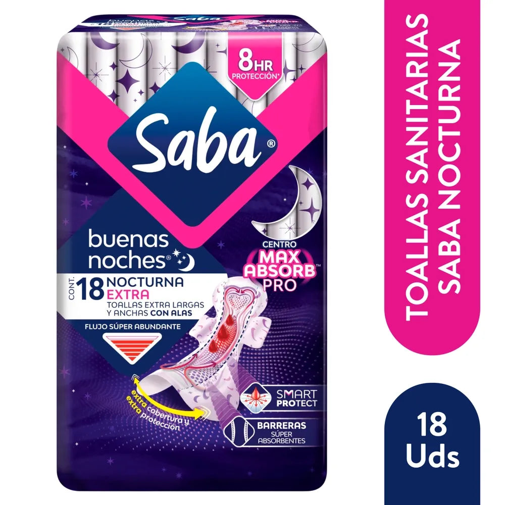 Toall Fem Saba Buenas Noches Extra 18 Unidad