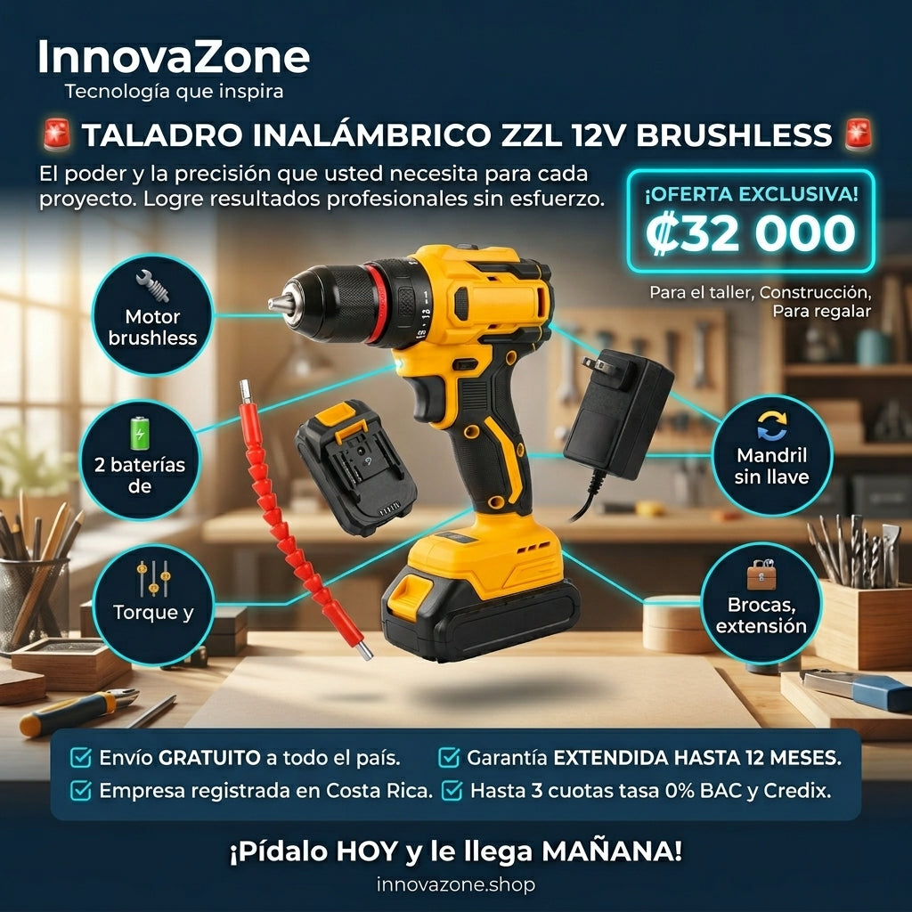 Taladro ZZL 12V Brushless — oferta ₡32.000, envío gratis, garantía 12 meses